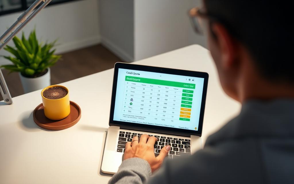 Person reviewing a credit score report on a laptop