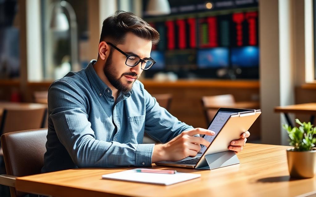 Beginner investor reviewing market charts on a tablet